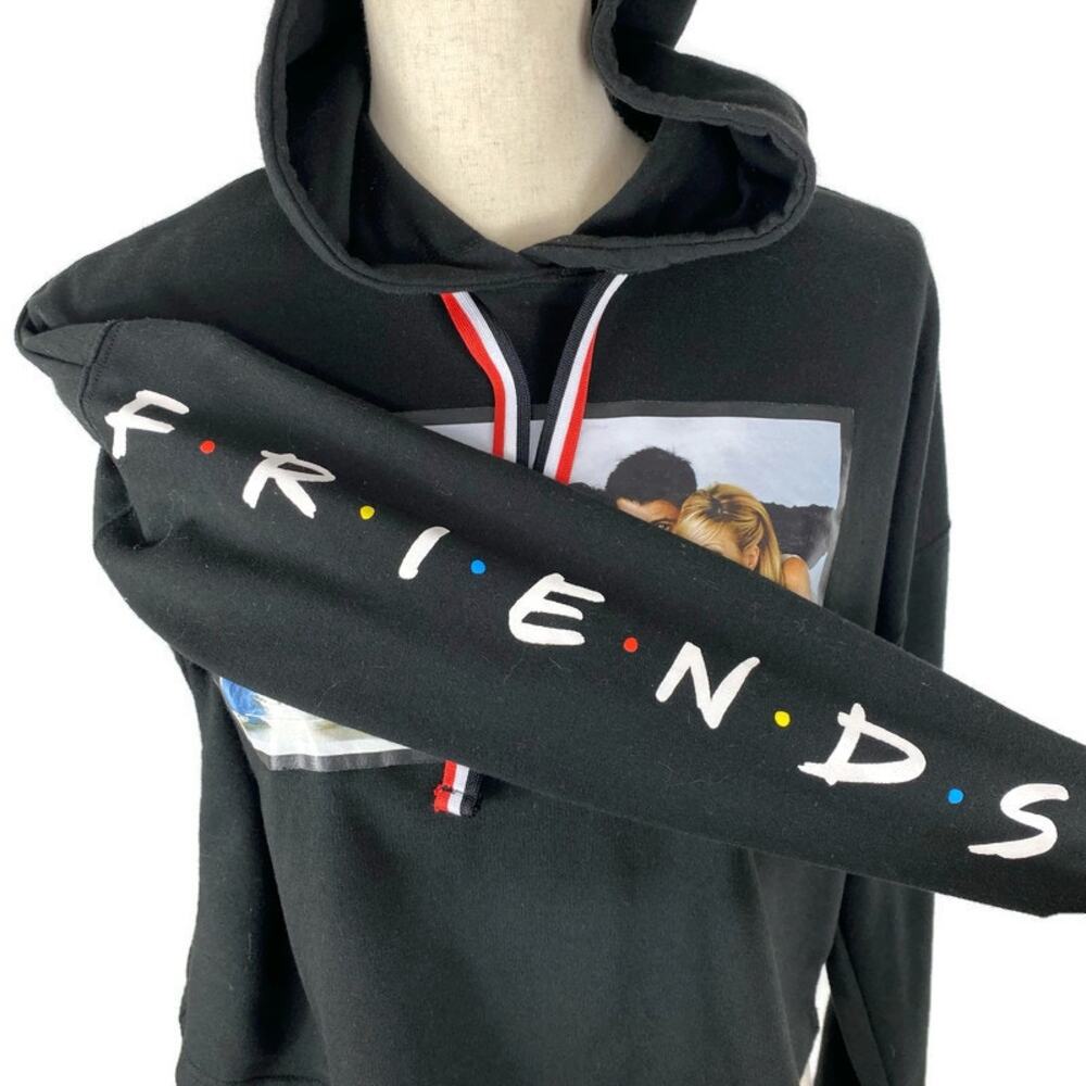 FRIENDS Cropped Hoodie Sweatshirt Pullover Black Television Series Y2K Womens XS